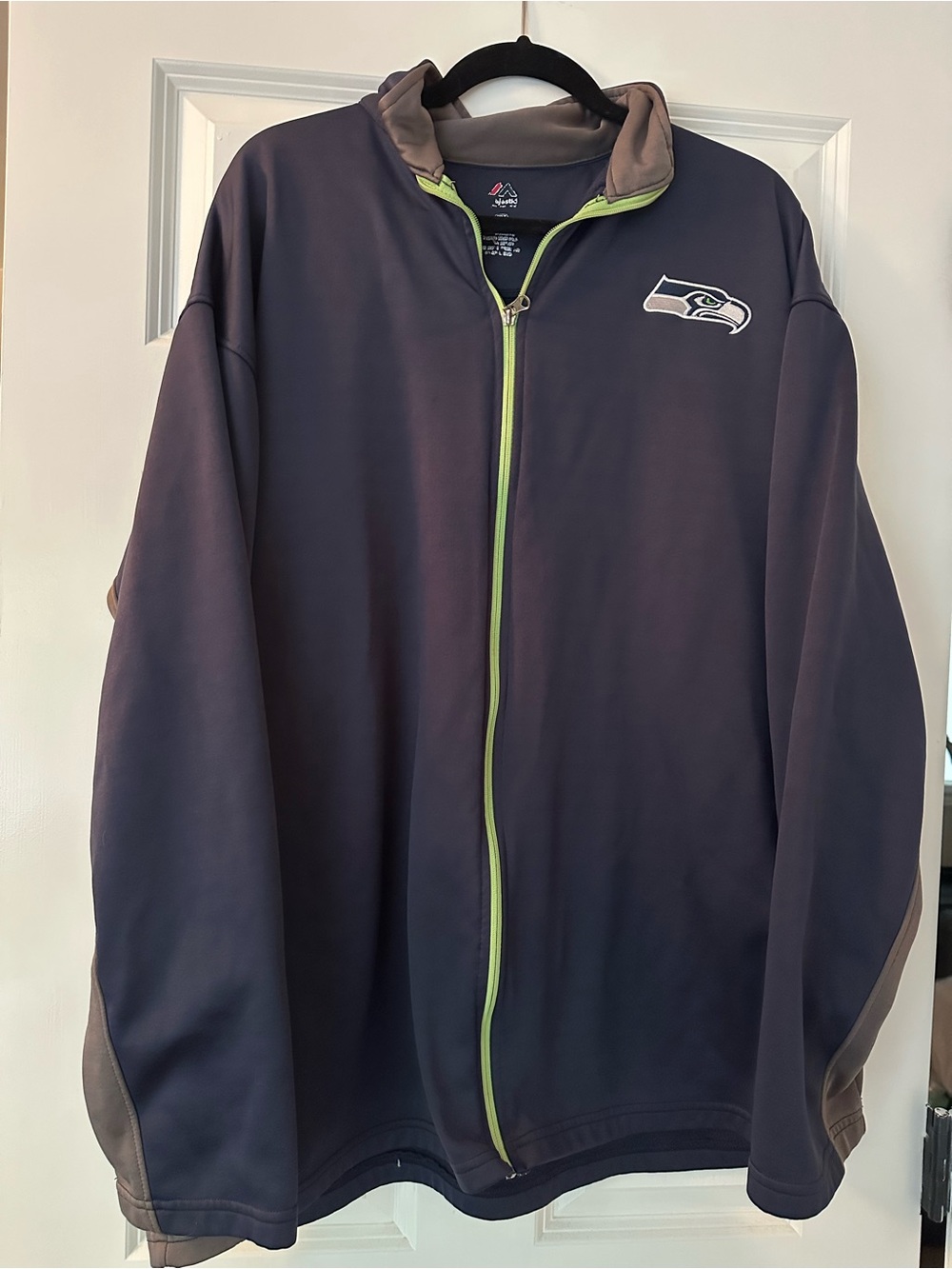 Majestic Seattle Seahawks Navy Jacket with Lime Zipper Trim